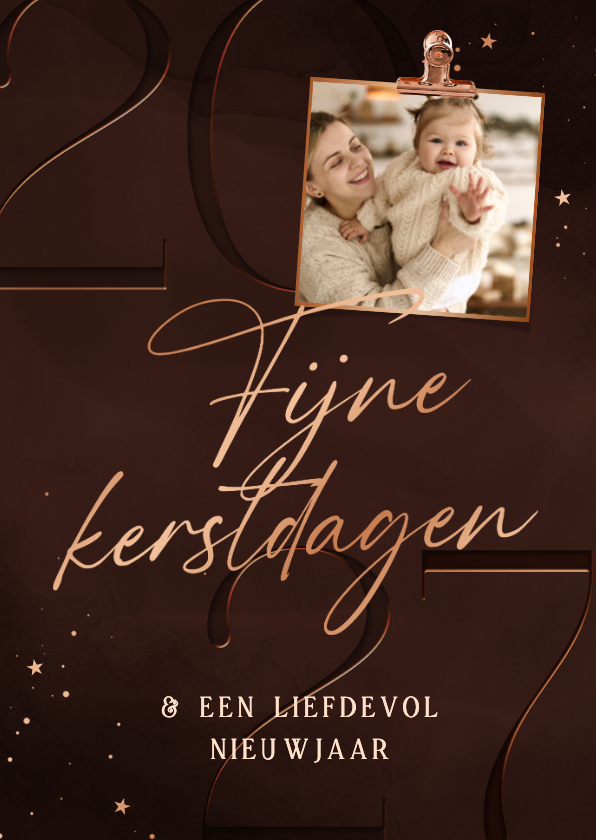 Kerstkaarten - Stijlvol kerstkaartje 2027 fijne kerstdagen koper met foto