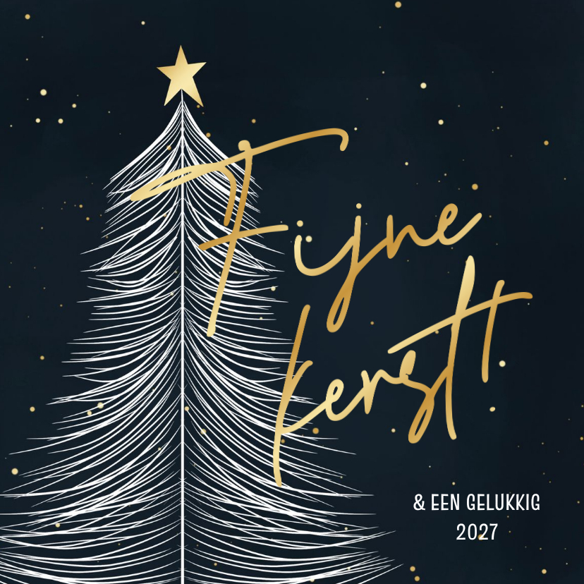 Stijlvol kerstkaartje kerstboom lijntekening en goudfolie - Kerstkaarten Kerstkaarten - Stijlvol kerstkaartje kerstboom lijntekening en goudfolie