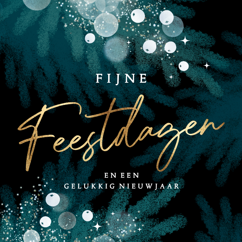 Stijlvol kerstkaartje met sjieke blauwe dennentakken - Kerstkaarten Kerstkaarten - Stijlvol kerstkaartje met sjieke blauwe dennentakken