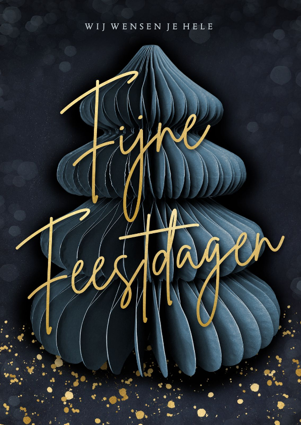 Stijlvolle blauwe kerstkaart met papieren kerstboom en goud - Kerstkaarten Kerstkaarten - Stijlvolle blauwe kerstkaart met papieren kerstboom en goud