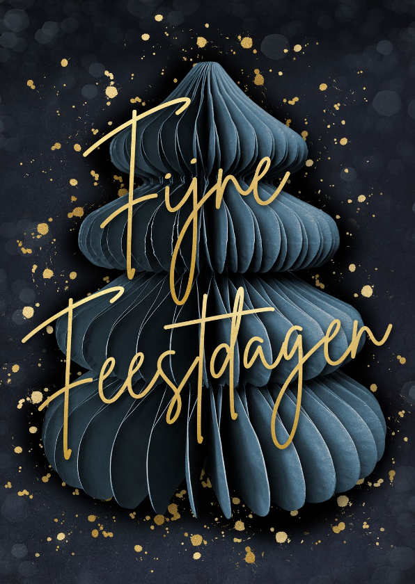 Stijlvolle donkerblauwe kerstboom kerstkaart met goud - Kerstkaarten Kerstkaarten - Stijlvolle donkerblauwe kerstboom kerstkaart met goud