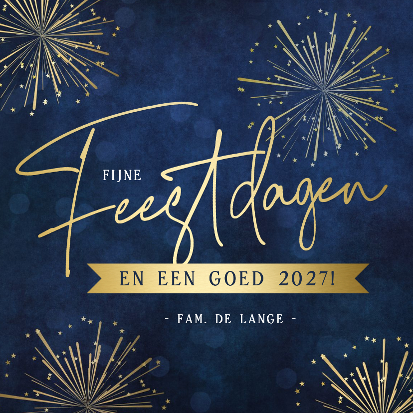 Stijlvolle donkerblauwe kerstkaart met goudlook vuurwerk - Kerstkaarten Kerstkaarten - Stijlvolle donkerblauwe kerstkaart met goudlook vuurwerk