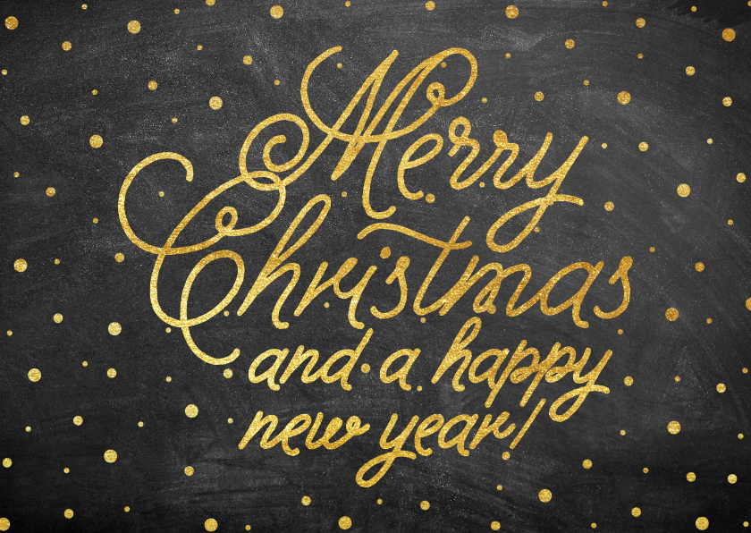 Stijlvolle goudlook typografie kerstkaart met sneeuw - Kerstkaarten Kerstkaarten - Stijlvolle goudlook typografie kerstkaart met sneeuw