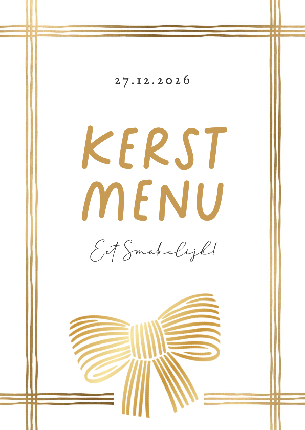 Stijlvolle kaart kerstmenu strik lint goud minimalistisch - Kerstkaarten Kerstkaarten - Stijlvolle kaart kerstmenu strik lint goud minimalistisch