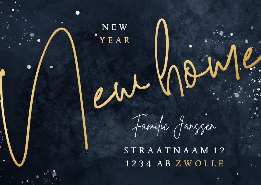 Kerstkaarten - Stijlvolle Kerst-verhuiskaart New Home goudlook