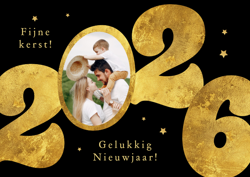 Kerstkaarten - Stijlvolle kerstkaart 2026 goud sterren modern foto