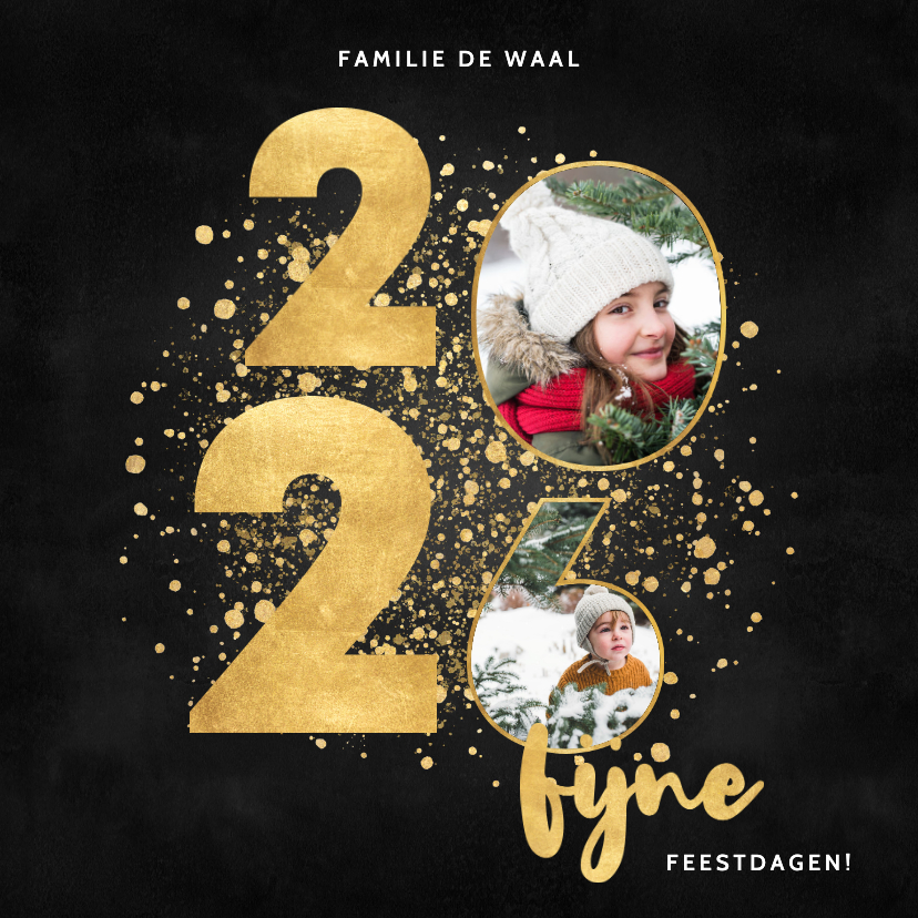 Stijlvolle kerstkaart 2026 gouden spetters fijne feestdagen - Kerstkaarten Kerstkaarten - Stijlvolle kerstkaart 2026 gouden spetters fijne feestdagen