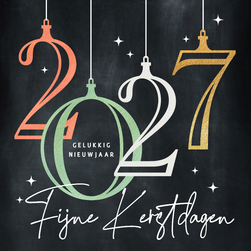 Stijlvolle kerstkaart 2027 kerstballen - Kerstkaarten Kerstkaarten - Stijlvolle kerstkaart 2027 kerstballen