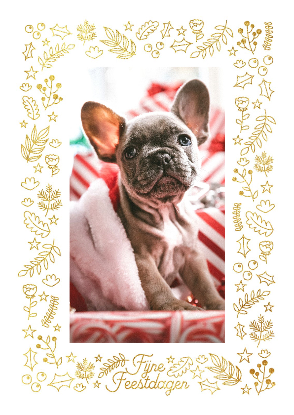 Stijlvolle kerstkaart botanisch kader met goudlook - Kerstkaarten Kerstkaarten - Stijlvolle kerstkaart botanisch kader met goudlook