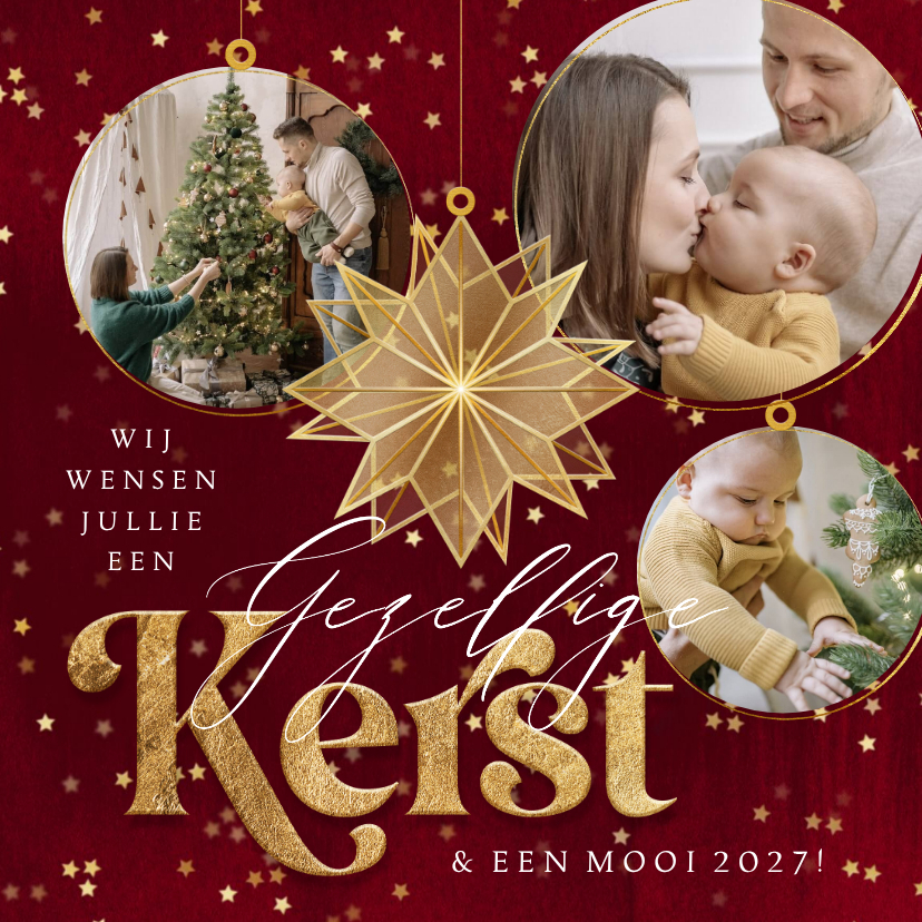 Stijlvolle kerstkaart 'Gezellige Kerst' fotocollage kerstbal - Kerstkaarten Kerstkaarten - Stijlvolle kerstkaart 'Gezellige Kerst' fotocollage kerstbal