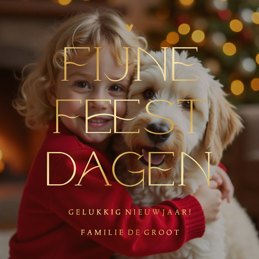 Kerstkaarten - Stijlvolle kerstkaart grote foto transparant met goudfolie