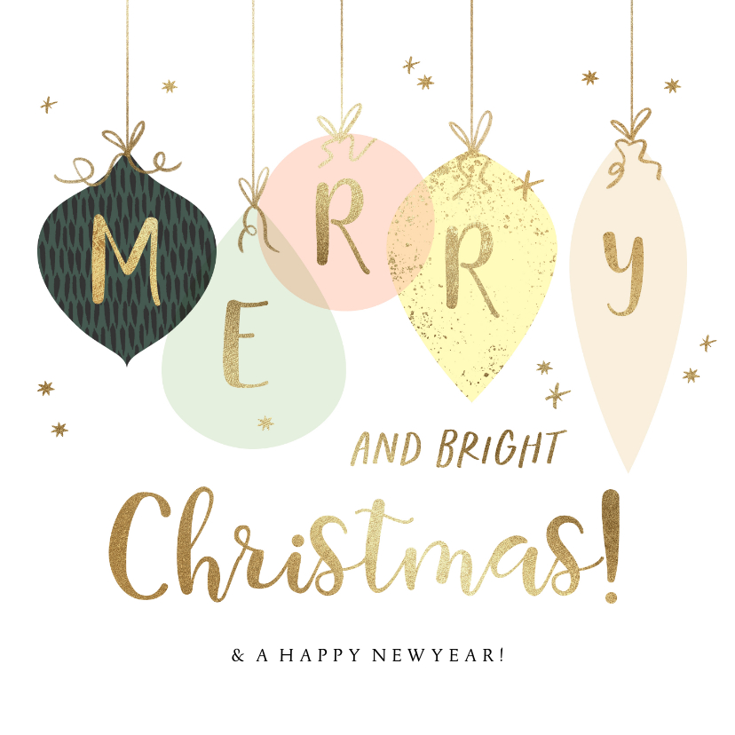 Kerstkaarten - Stijlvolle kerstkaart kersballen silhouet goudlook sterren