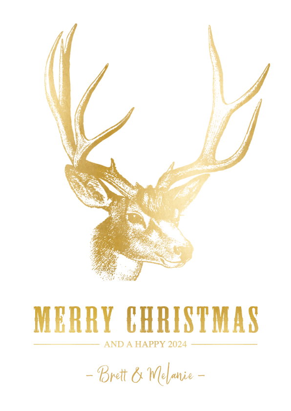 Stijlvolle kerstkaart met een gouden hert illustratie - Kerstkaarten Kerstkaarten - Stijlvolle kerstkaart met een gouden hert illustratie