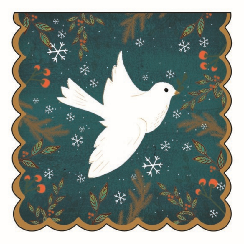 Kerstkaarten - Stijlvolle kerstkaart met een vredesduif, groene achtergrond