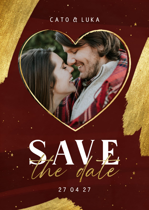 Stijlvolle kerstkaart met foto in hartje save the date - Kerstkaarten Kerstkaarten - Stijlvolle kerstkaart met foto in hartje save the date