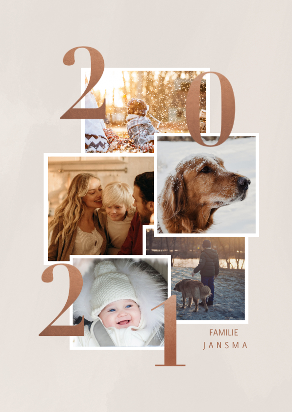 Stijlvolle kerstkaart met fotocollage en 2020 - Kerstkaarten Kerstkaarten - Stijlvolle kerstkaart met fotocollage en 2020