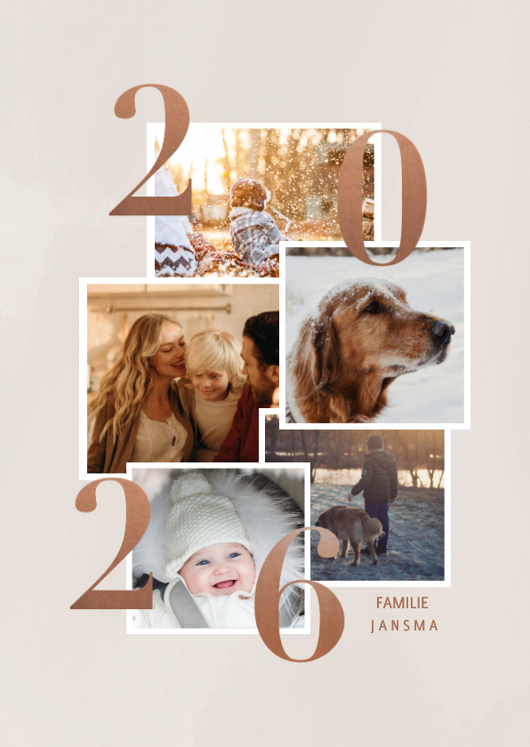 Stijlvolle kerstkaart met fotocollage en 2026 - Kerstkaarten Kerstkaarten - Stijlvolle kerstkaart met fotocollage en 2026