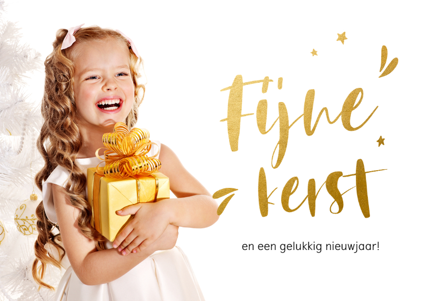 Stijlvolle kerstkaart met goudlook letters en sterretjes - Kerstkaarten Kerstkaarten - Stijlvolle kerstkaart met goudlook letters en sterretjes