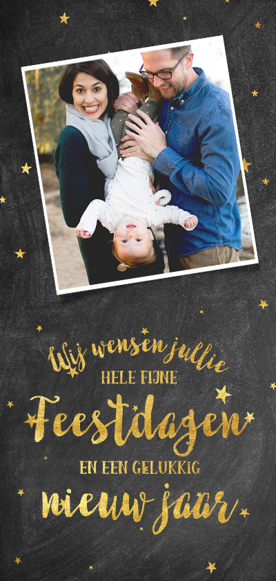Stijlvolle kerstkaart met goudlook typografie en sterren - Kerstkaarten Kerstkaarten - Stijlvolle kerstkaart met goudlook typografie en sterren