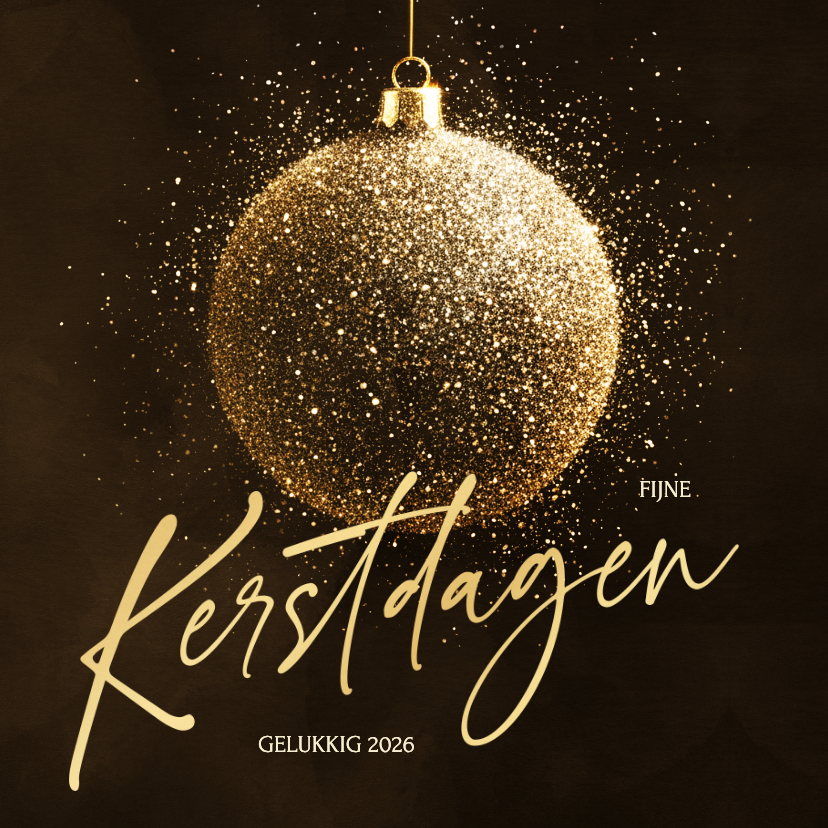 Kerstkaarten - Stijlvolle kerstkaart met sprankelende kerstbal van glitters