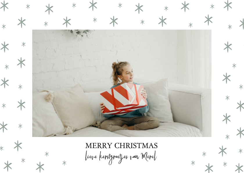 Stijlvolle kerstkaart met sterren en grote foto - Kerstkaarten Kerstkaarten - Stijlvolle kerstkaart met sterren en grote foto