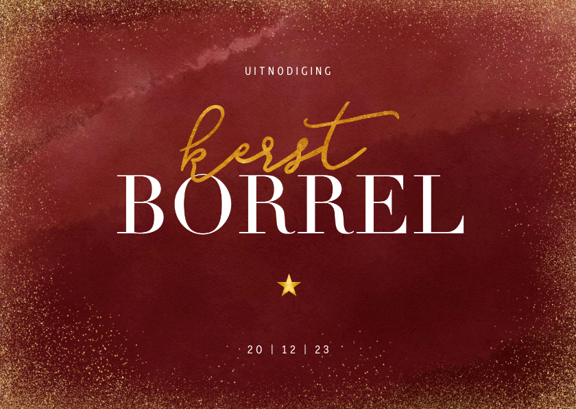 Stijlvolle kerstkaart met uitnodiging kerstborrel goudlook - Kerstkaarten Kerstkaarten - Stijlvolle kerstkaart met uitnodiging kerstborrel goudlook