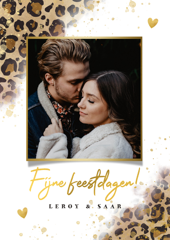 Stijlvolle kerstkaart panterprint, foto en fijne feestdagen - Kerstkaarten Kerstkaarten - Stijlvolle kerstkaart panterprint, foto en fijne feestdagen