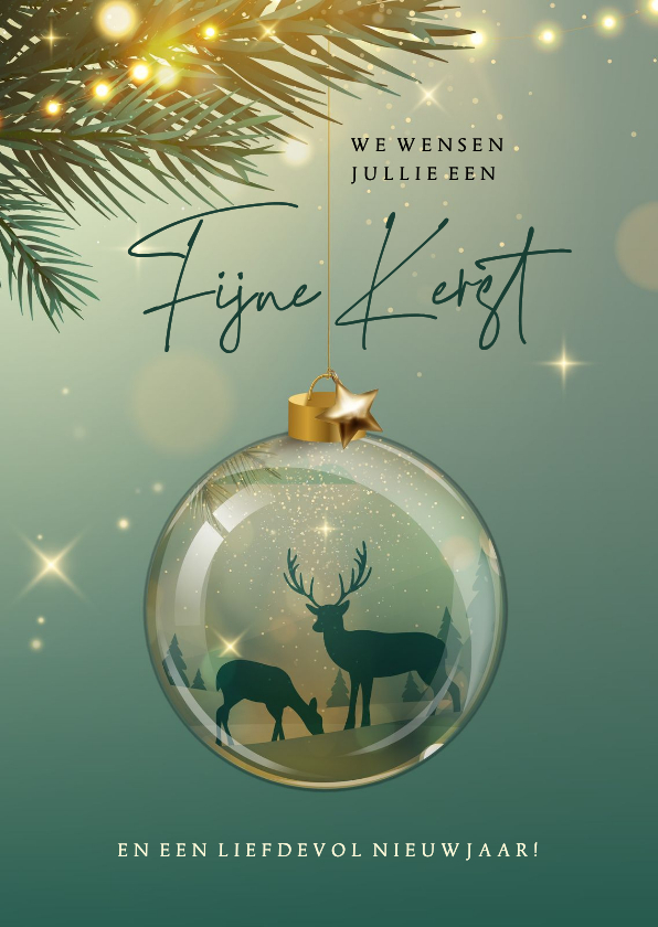 Stijlvolle kerstkaart realistisch artistiek kerstbal rendier - Kerstkaarten Kerstkaarten - Stijlvolle kerstkaart realistisch artistiek kerstbal rendier