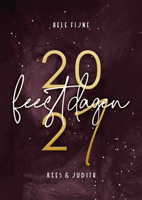 Stijlvolle kerstkaart rode waterverf met goudlook 2027 - Kerstkaarten Kerstkaarten - Stijlvolle kerstkaart rode waterverf met goudlook 2027