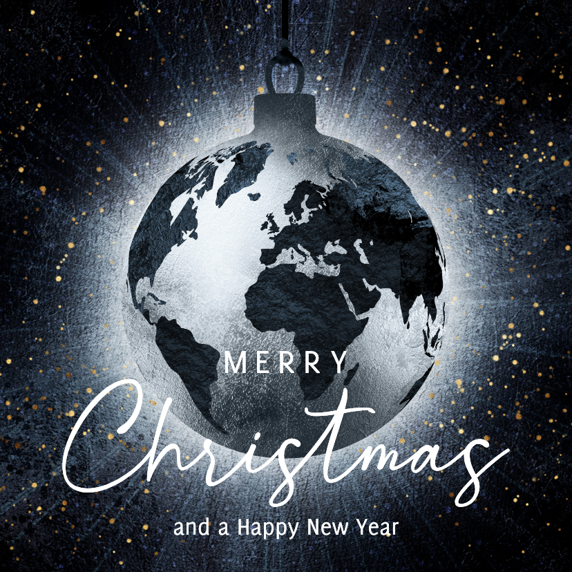 Kerstkaarten - Stijlvolle kerstkaart stoere wereldbol kerstbal