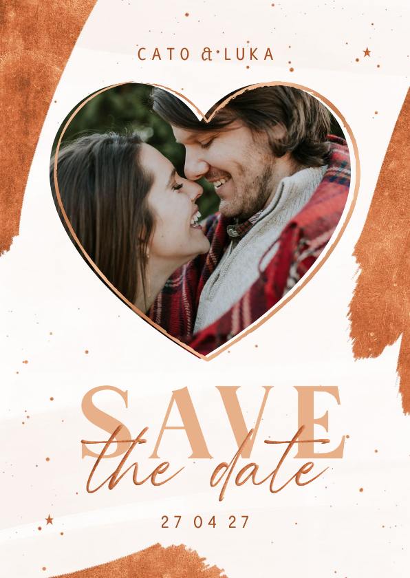Stijlvolle kerstkaart wit met foto in hartje save the date - Kerstkaarten Kerstkaarten - Stijlvolle kerstkaart wit met foto in hartje save the date