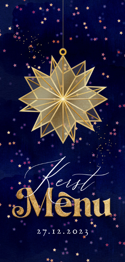 Kerstkaarten - Stijlvolle menukaart kerst kerstster goud confetti