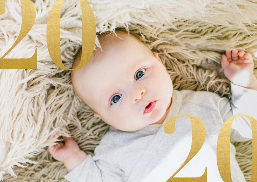 Stijlvolle nieuwjaarskaart met grote foto en gouden 2020 - Kerstkaarten Kerstkaarten - Stijlvolle nieuwjaarskaart met grote foto en gouden 2020