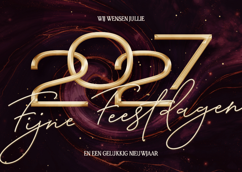 Kerstkaarten - Stijlvolle rode kerstkaart 2027 met marmer swirl
