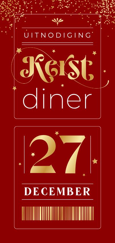 Ticket uitnodiging kerstdiner goud rood sterretjes stijlvol - Kerstkaarten Kerstkaarten - Ticket uitnodiging kerstdiner goud rood sterretjes stijlvol