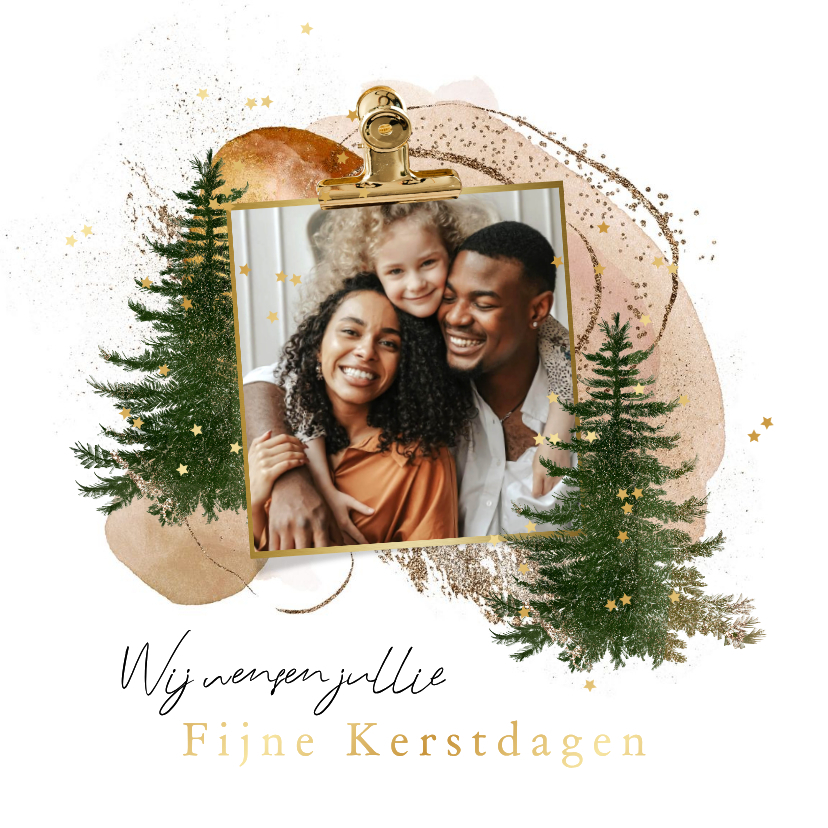 Trendy kerstkaart Boho kerst watercolor kerstbomen goud ster - Kerstkaarten Kerstkaarten - Trendy kerstkaart Boho kerst watercolor kerstbomen goud ster