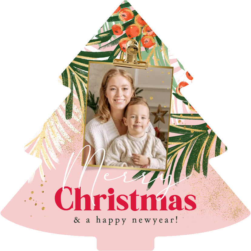 Trendy kerstkaart botanische takken foto goudlook - Kerstkaarten Kerstkaarten - Trendy kerstkaart botanische takken foto goudlook