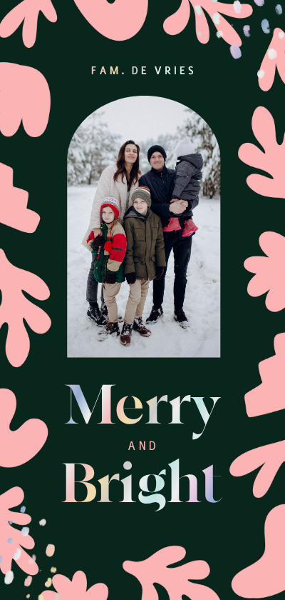 Trendy kerstkaart met abstracte vormen en foto donkergroen - Kerstkaarten Kerstkaarten - Trendy kerstkaart met abstracte vormen en foto donkergroen