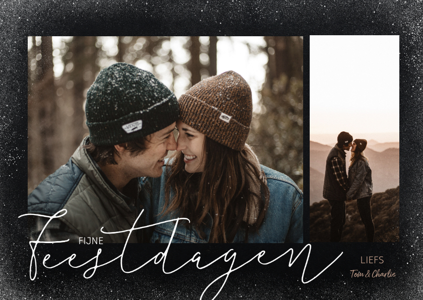 Trendy kerstkaart met foto's sneeuw en fijne feestdagen - Kerstkaarten Kerstkaarten - Trendy kerstkaart met foto's sneeuw en fijne feestdagen