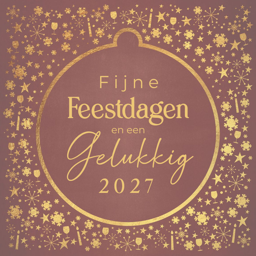 Trendy kerstkaart met goudkleurige kerstversiering - Kerstkaarten Kerstkaarten - Trendy kerstkaart met goudkleurige kerstversiering