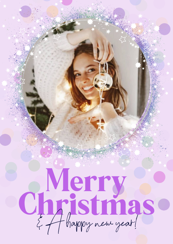 Trendy kerstkaart pastel sterrenstof foto kerstlichtjes - Kerstkaarten Kerstkaarten - Trendy kerstkaart pastel sterrenstof foto kerstlichtjes