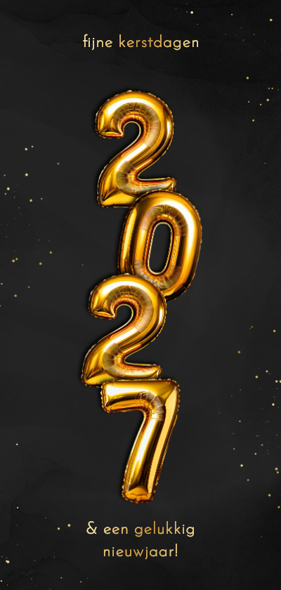 Trendy kerstkaartje folieballon 2027 verticaal goud - Kerstkaarten Kerstkaarten - Trendy kerstkaartje folieballon 2027 verticaal goud