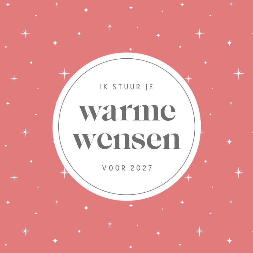 Kerstkaarten - Trendy rode kerstkaart met cirkel en witte sterren