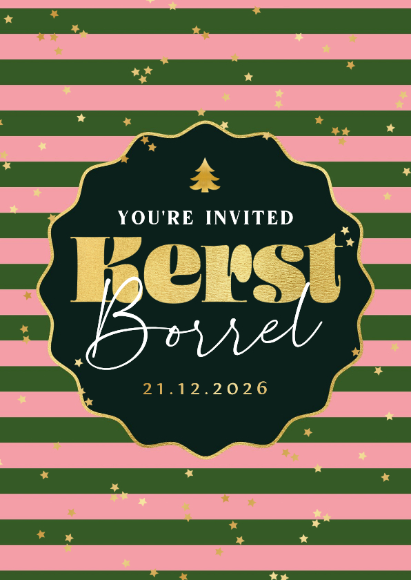 Trendy uitnodiging kerstborrel sterrenconfetti goud streep - Kerstkaarten Kerstkaarten - Trendy uitnodiging kerstborrel sterrenconfetti goud streep