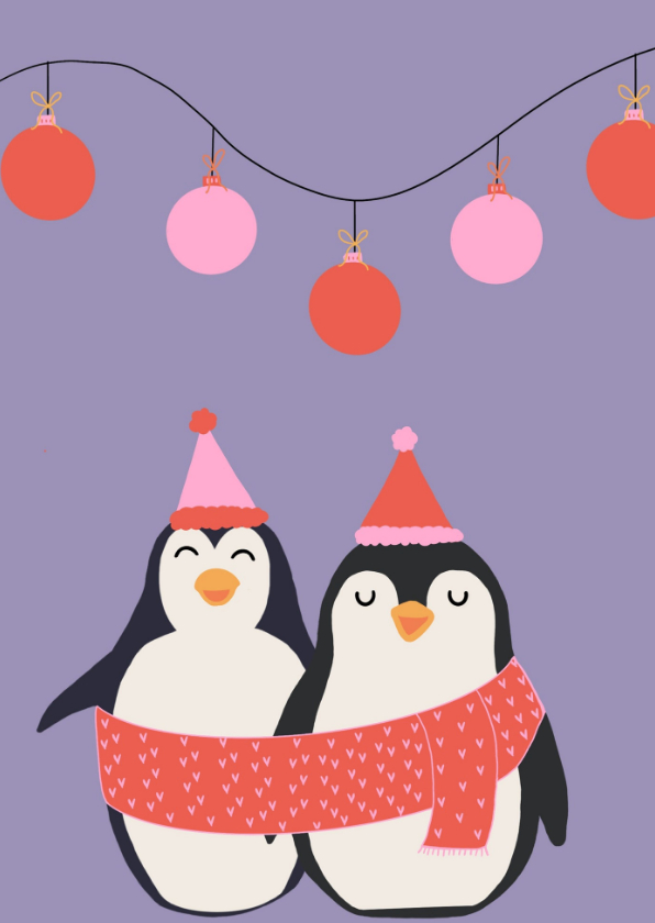 Twee pinguins wensen je fijne kerstdagen - Kerstkaarten Kerstkaarten - Twee pinguins wensen je fijne kerstdagen