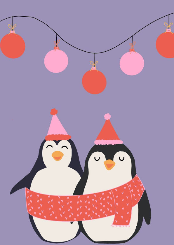 Twee pinguins wensen je fijne kerstdagen - Kerstkaarten Kerstkaarten - Twee pinguins wensen je fijne kerstdagen