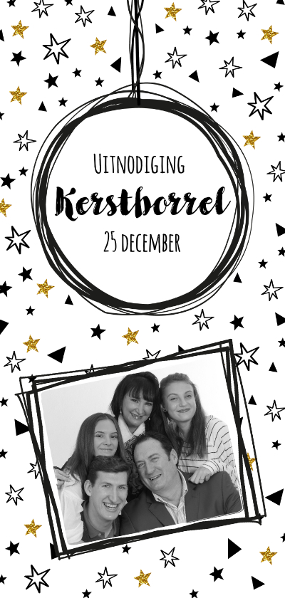 Uitnodiging Borrel confetti zwart wit goud - Kerstkaarten Kerstkaarten - Uitnodiging Borrel confetti zwart wit goud