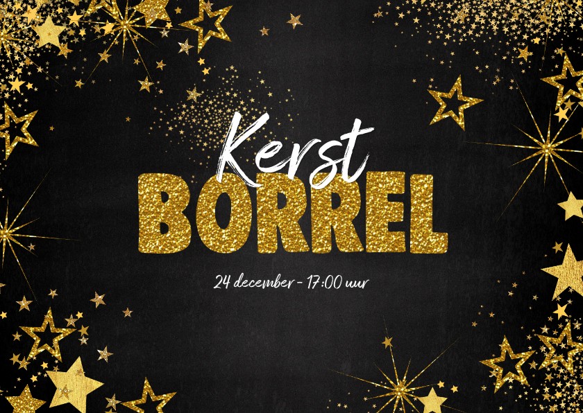 Uitnodiging (kerst) borrel feestelijke kaart met sterretjes - Kerstkaarten Kerstkaarten - Uitnodiging (kerst) borrel feestelijke kaart met sterretjes