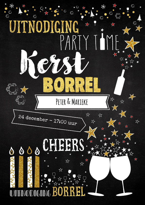 Uitnodiging 'kerst' borrel trendy typografische kaart - Kerstkaarten Kerstkaarten - Uitnodiging 'kerst' borrel trendy typografische kaart