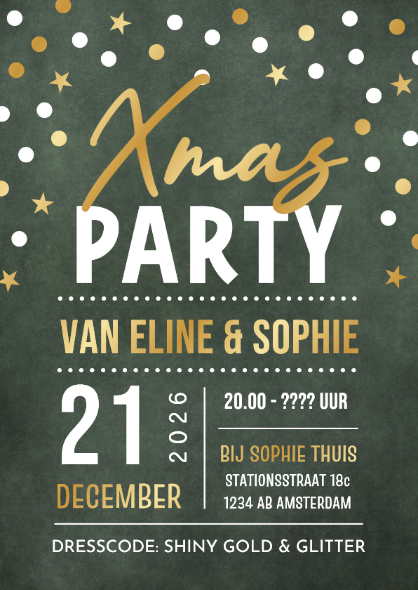 Uitnodiging kerst feestje met confetti en foliedruk - Kerstkaarten Kerstkaarten - Uitnodiging kerst feestje met confetti en foliedruk
